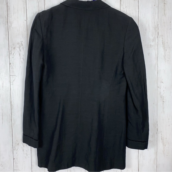 Louis Feraud Womens Blazer Jacket Size 8 Black Flax Linen 3 Button Bows - Picture 5 of 12